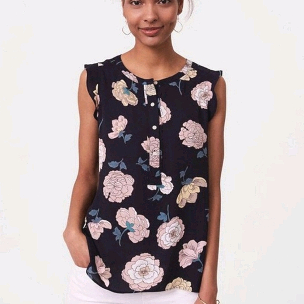 Ann Taylor LOFT Peony Ruffle Henley Shell